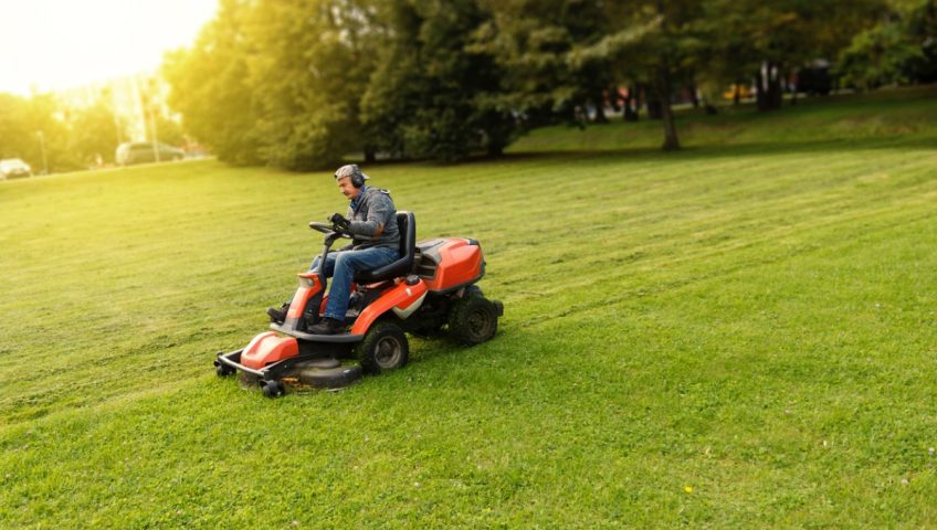 Well-maintained professional lawn mowing equipment used by a lawn care service in Zanesville Ohio